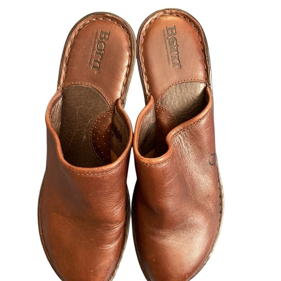 Born Women's Brown Leather Heeled Clogs - Picture 4 of 6